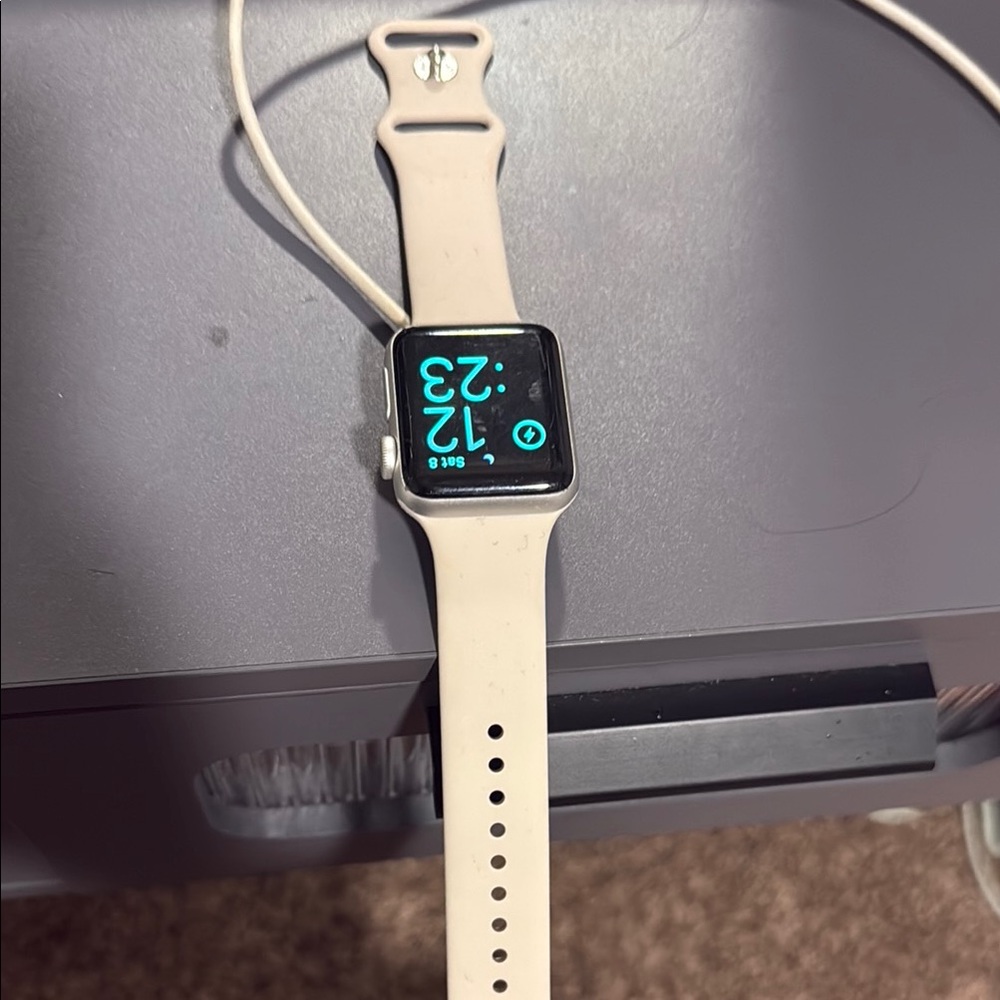 Apple Cream Smartwatch with Square Display and Charging Cable